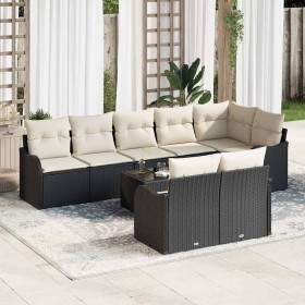 Conjunto de sofá de jardín con cojín 9 pcs Negro Poliratán