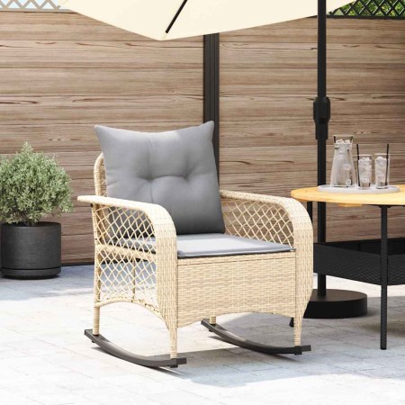 Silla mecedora de jardín con cojines ratán sintético beige von , Gartenstühle - Ref: Foro24-4104196, Preis: 118,07 €, Rabatt: %