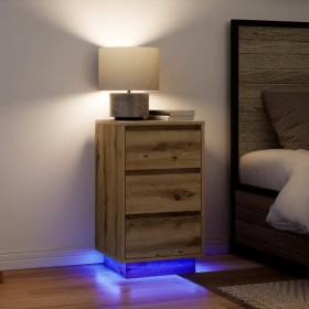 Mesilla de noche con luces LED roble artesanal 38x34x65 cm de , Mesitas de noche - Ref: Foro24-861309, Precio: 74,68 €, Descu...
