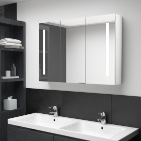 Mueble de baño con espejo LED blanco brillante 89x14x62 cm