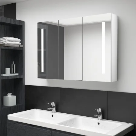 Mueble de baño con espejo LED blanco brillante 89x14x62 cm de vidaXL, Tocadores de baño - Ref: Foro24-326531, Precio: 132,42 ...