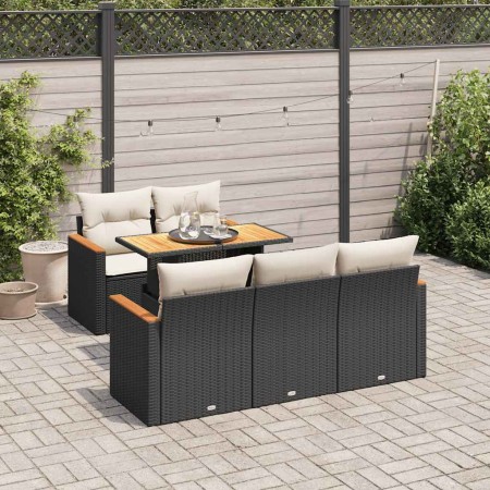 Set sofás jardín y cojines 6 pzas ratán sintético acacia negro by , Garden sets - Ref: Foro24-3327437, Price: 426,27 €, Disco...
