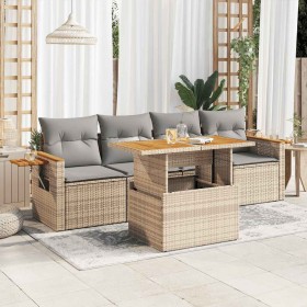 Set sofás jardín y cojines 5 pzas ratán sintético acacia beige by , Garden sets - Ref: Foro24-3327545, Price: 380,30 €, Disco...