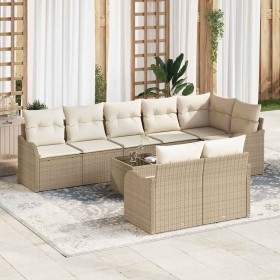 Conjunto de sofá de jardín con cojín 9 pcs Beige Poliratán