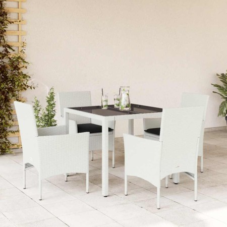 Set comedor jardín 5 pzas cojines ratán sintético vidrio blanco by , Garden sets - Ref: Foro24-3278580, Price: 354,32 €, Disc...