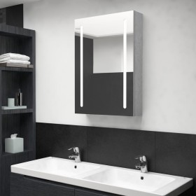 Armario de baño con espejo y LED gris hormigón 50x13x70 cm