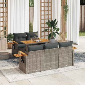 Set sofás jardín y cojines 6 pzas ratán sintético acacia gris von , Gartensets - Ref: Foro24-3327553, Preis: 470,48 €, Rabatt: %