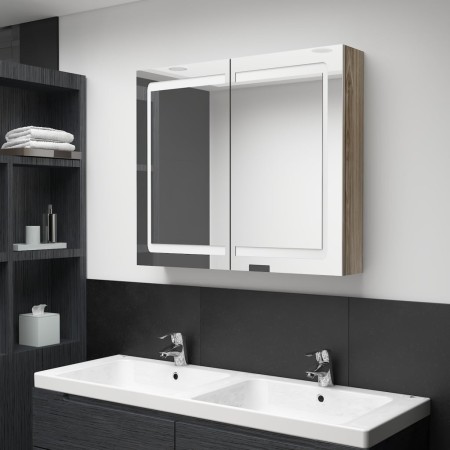Armario de baño con espejo y LED color roble 80x12x68 cm by vidaXL, bathroom vanities - Ref: Foro24-326515, Price: 180,50 €, ...