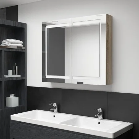 Badezimmerschrank mit Spiegel und LED-Beleuchtung in Eichenholzfarbe, 80x12x68 cm. von vidaXL, Badezimmerwaschtische - Ref: F...