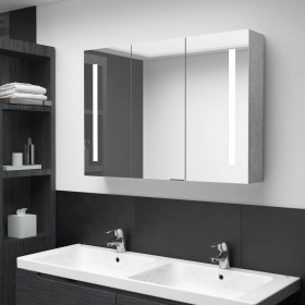 Armario de baño con espejo LED gris hormigón 89x14x62 cm