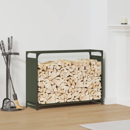 Leñero verde oliva 90x28x65 cm Acero laminado en frío by , Firewood bags and holders - Ref: Foro24-864206, Price: 62,18 €, Di...