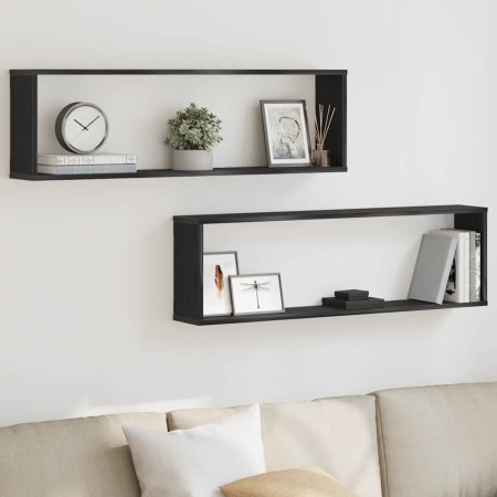 Estantes cúbicos de pared 2 uds roble negro 100x15x30 cm by , Shelves and shelves - Ref: Foro24-862058, Price: 42,81 €, Disco...