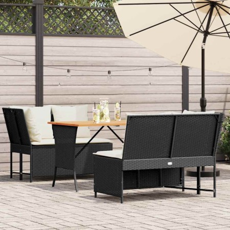 Set de sofás de jardín con cojines 3 pzas ratán sintético negro
