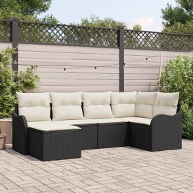 Conjunto de sofá de jardín con cojín 6 pcs Negro Poliratán