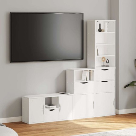 Muebles de TV 4 uds. con almacenaje "ODDA" blanco madera pino de , Muebles TV - Ref: Foro24-3365381, Precio: 232,10 €, Descue...