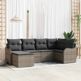 Conjunto de sofá de jardín con cojín 6 pcs Gris Poliratán