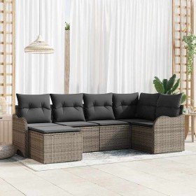 Conjunto de sofá de jardín con cojín 6 pcs Gris Poliratán
