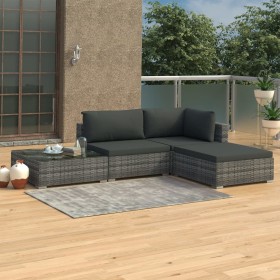 Set de muebles de jardín 4 pzas y cojines ratán sintético gris de , Conjuntos de jardín - Ref: Foro24-46779, Precio: 368,01 €...