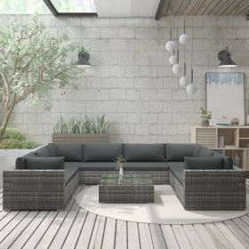 Set de muebles de jardín 9 pzas y cojines ratán sintético gris de , Conjuntos de jardín - Ref: Foro24-46787, Precio: 846,76 €...