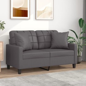 Sofá de 2 plazas con cojines cuero sintético gris 120 cm by , Sofas - Ref: Foro24-3200800, Price: 220,62 €, Discount: %
