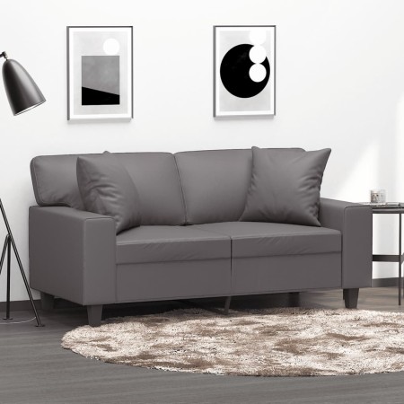 Sofá de 2 plazas con cojines cuero sintético gris 120 cm by , Sofas - Ref: Foro24-3200863, Price: 246,15 €, Discount: %