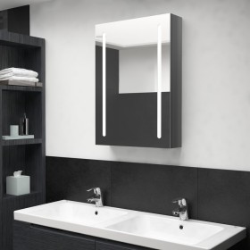 Armario de baño con espejo LED gris brillante 50x13x70 cm