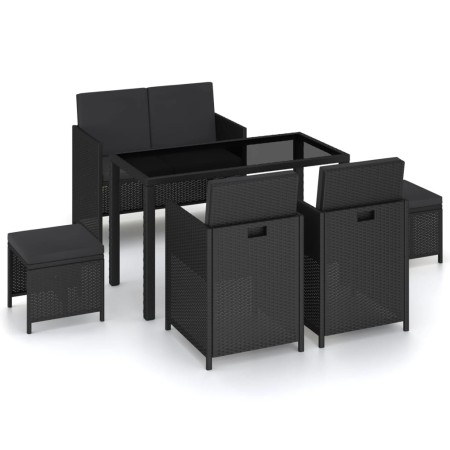 Set comedor de jardín 6 piezas y cojines ratán sintético negro de , Conjuntos de jardín - Ref: Foro24-315988, Precio: 384,19 ...