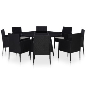 Set comedor de jardín 9 piezas y cojines ratán sintético negro by , Garden sets - Ref: Foro24-43924, Price: 804,92 €, Discoun...