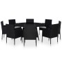 Set comedor de jardín 9 piezas y cojines ratán sintético negro