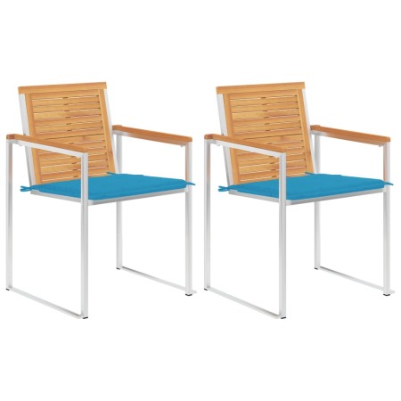 Sillas de jardín con cojines 2 uds madera maciza teca y acero de , Sillas de jardín - Ref: Foro24-3061519, Precio: 273,69 €