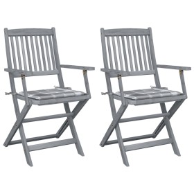 Sillas de jardín plegables 2 uds madera maciza acacia y cojines by , Garden chairs - Ref: Foro24-3064496, Price: 127,16 €, Di...