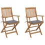 Sillas de jardín plegables 2 uds y cojines madera maciza acacia de , Sillas de jardín - Ref: Foro24-3064591, Precio: 120,56 €