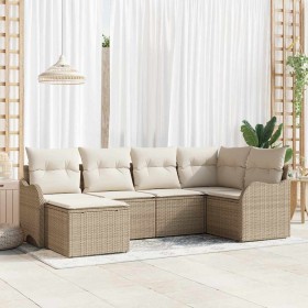 Conjunto de sofá de jardín con cojín 6 pcs Beige Poliratán