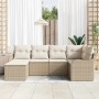 Conjunto de sofá de jardín con cojín 6 pcs Beige Poliratán