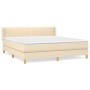 Cama box spring con colchón tela color crema 160x200 cm