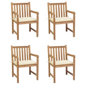 Sillas de jardín 4 uds madera maciza de teca con cojines crema von , Gartenstühle - Ref: Foro24-3073006, Preis: 588,05 €, Rab...