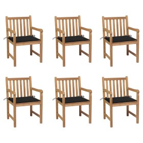 Sillas de jardín 6 uds madera maciza de teca cojines negro von , Gartenstühle - Ref: Foro24-3073038, Preis: 863,41 €, Rabatt: %