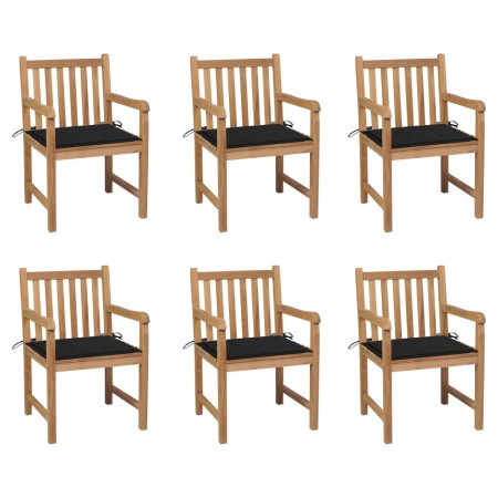 Sillas de jardín 6 uds madera maciza de teca cojines negro von , Gartenstühle - Ref: Foro24-3073038, Preis: 863,41 €, Rabatt: %