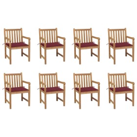 Sillas de jardín 8 uds madera maciza teca cojines rojo tinto von , Gartenstühle - Ref: Foro24-3073067, Preis: 1,00 €, Rabatt: %