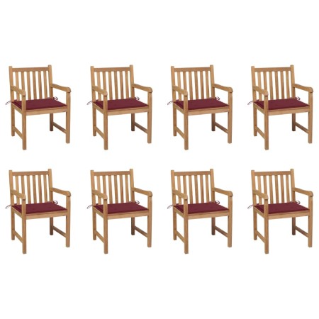 Sillas de jardín 8 uds madera maciza teca cojines rojo tinto von , Gartenstühle - Ref: Foro24-3073067, Preis: 1,00 €, Rabatt: %