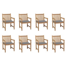 Sillas de jardín 8 uds madera maciza de teca cojines gris von , Gartenstühle - Ref: Foro24-3073059, Preis: 1,00 €, Rabatt: %