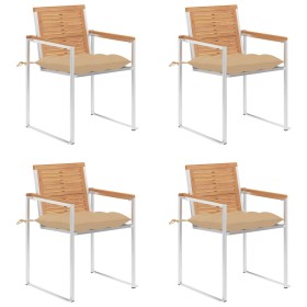 Sillas de jardín 4 unidades con cojines madera maciza teca de , Sillas de jardín - Ref: Foro24-3078572, Precio: 556,52 €