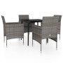 Juego de comedor para jardín 5 piezas con cojines gris y negro