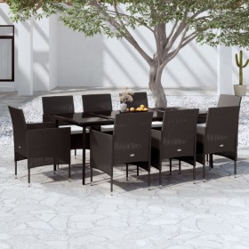 Juego de comedor de jardín 9 piezas con cojines negro de , Conjuntos de jardín - Ref: Foro24-3099310, Precio: 679,57 €, Descu...