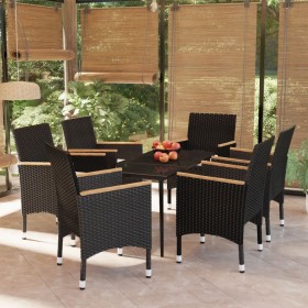 Juego de comedor de jardín 7 piezas con cojines negro