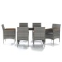 Juego de comedor de jardín 7 piezas con cojines gris y negro