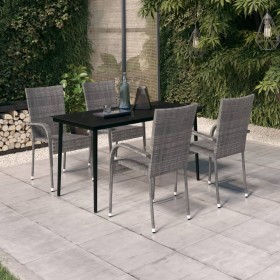 Juego de comedor para jardín 5 piezas con cojines gris y negro de , Conjuntos de jardín - Ref: Foro24-3099409, Precio: 310,09...