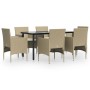 Juego de comedor de jardín 7 piezas con cojines beige y negro von , Gartensets - Ref: Foro24-3156609, Preis: 510,17 €, Rabatt: %