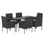 Set de comedor de jardín 7 pzas y cojines ratán sintético negro de , Conjuntos de jardín - Ref: Foro24-3156779, Precio: 375,04 €