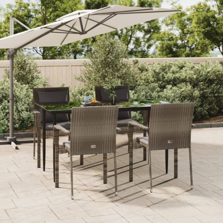 Set comedor jardín 5 pzas y cojines ratán sintético negro gris by , Garden sets - Ref: Foro24-3185103, Price: 384,85 €, Disco...